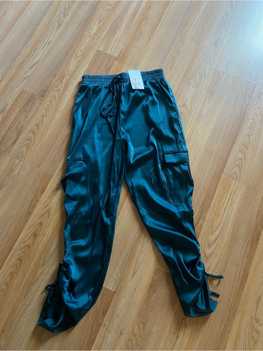 Satin Cargo Joggers in Deep Teal